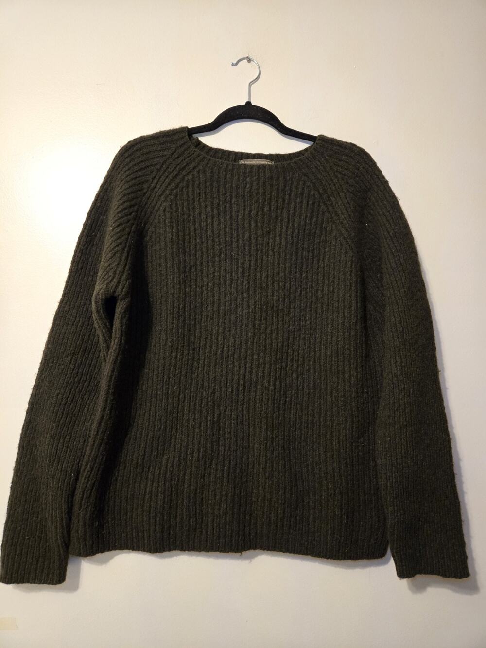Abercrombie & Fitch Army Green Men's Sweater L Fisherman 100% Wool Vtg Y2k